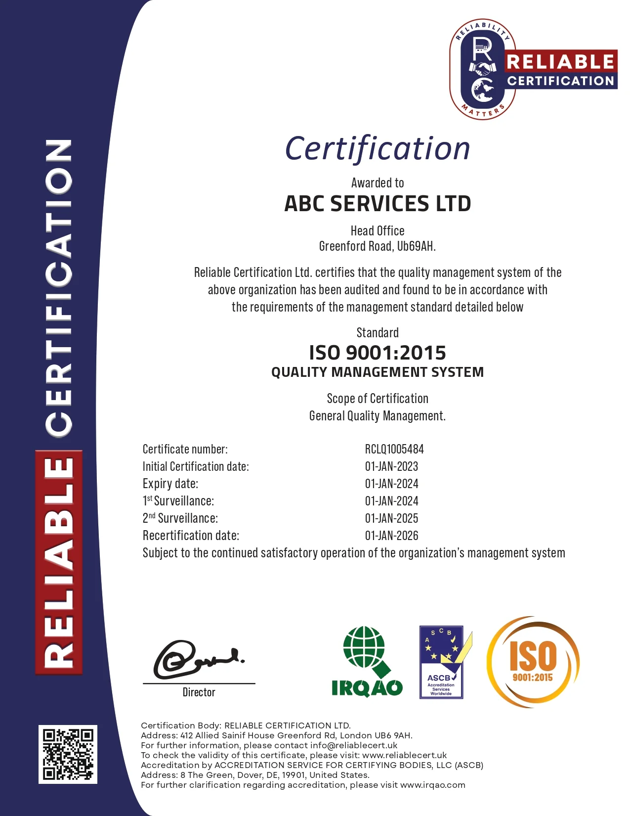 Reliable Cert Sample Certificate